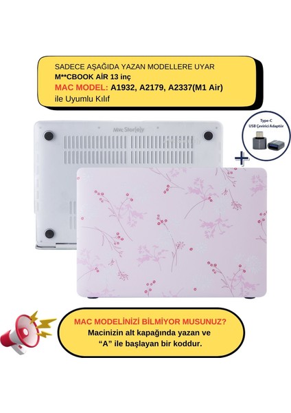 Macbook Air M1 Kılıf 13 inç A1932 A2179 A2337 ile Uyumlu Flower05NL
