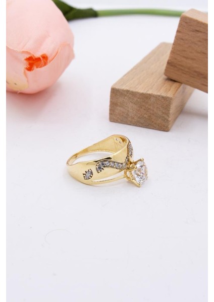 14 Ayar Altın Yüzük Tek Taşlı Alyans Kadın Yüzük LKYZK1442 modelleri