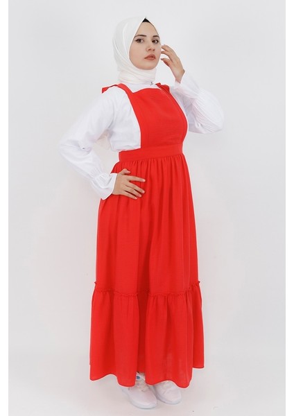 5073 Keten Kumaş Gömlekli Jile Elbise