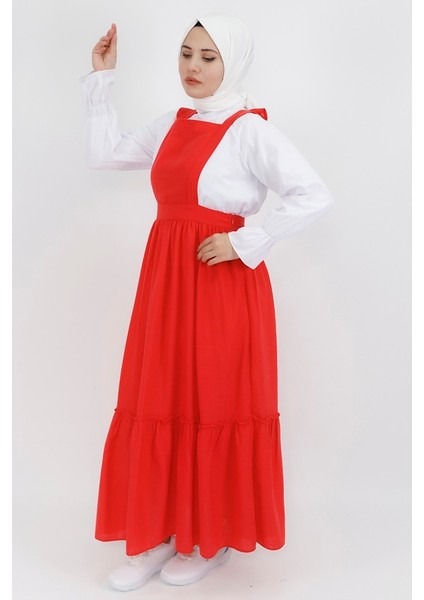 5073 Keten Kumaş Gömlekli Jile Elbise modelleri