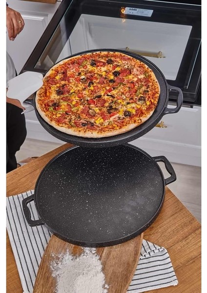 Çift Taraflı Döküm Izgara ve Gözleme Pizza Pankek Hamur Tavası 34CM