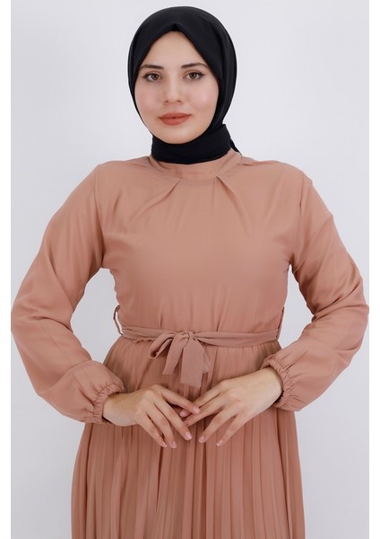 533 Pilise Detaylı Şifon Kumaş Elbise
