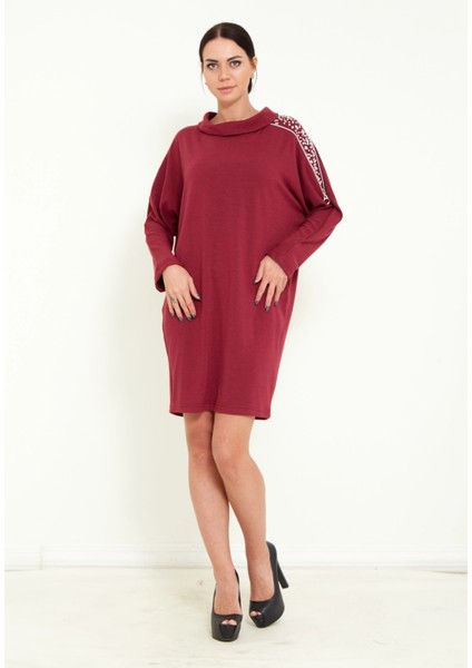 Kadın Triko Taş Işlemeli Tasarım Midi Elbise