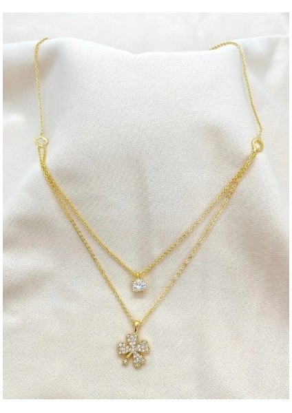 Yleaf Ikili Yoncalı Kadın Kolye Şans Kolyesi