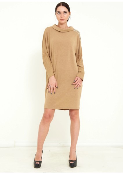 Kadın Triko Taş Işlemeli Tasarım Midi Elbise