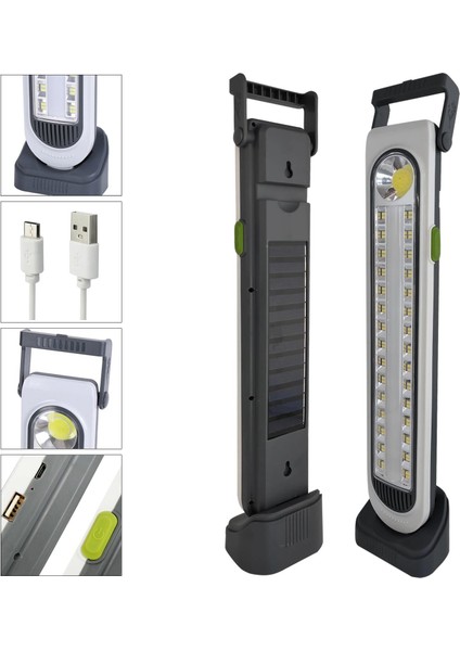 Solar Işıldak Şarjlı 60 Smd+Cob Led+Florasan 3600MAH Polaxtor HEL-6855T-1