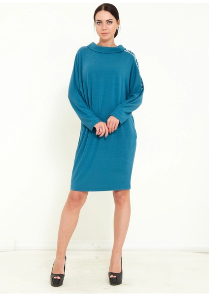 Kadın Triko Taş Işlemeli Tasarım Midi Elbise