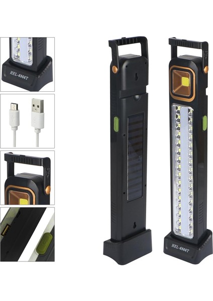 Solar Işıldak Şarjlı 64 Smd+Cob Led+Florasan 3600MAH Polaxtor HEL-6866T-1