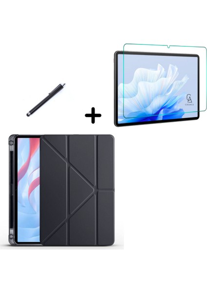 Honor Pad X9 Uyumlu Tri Fold Kalemlikli Tablet Kılıfı Ekran Koruyucu Kalem Seti