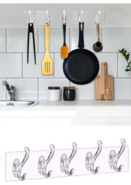 Güçlü Kendinden Yapışkanlı Şeffaf Duvar Kapı Arkası Banyo Mutfak Düzenleyici Pratik Askılık