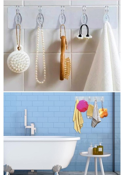Güçlü Kendinden Yapışkanlı Şeffaf Duvar Kapı Arkası Banyo Mutfak Düzenleyici Pratik Askılık
