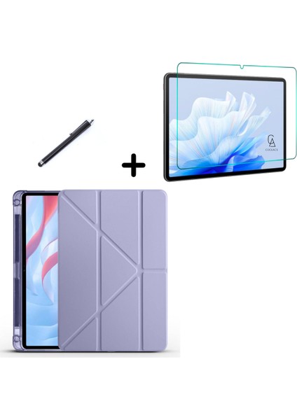 Honor Pad X9 Uyumlu Tri Fold Kalemlikli Tablet Kılıfı Ekran Koruyucu Kalem Seti