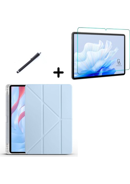 Honor Pad X9 Uyumlu Tri Fold Kalemlikli Tablet Kılıfı Ekran Koruyucu Kalem Seti