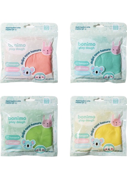 Bonnie Play Dough Doğal Oyun Hamuru 4'lü Kartuş Paket Pastel Set (Eco-Pack Refill) 4*150GR