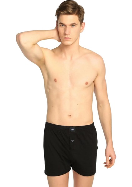 Erkek Penye Düğmeli Düz Renkli Boxer 0117 - 6 Adet