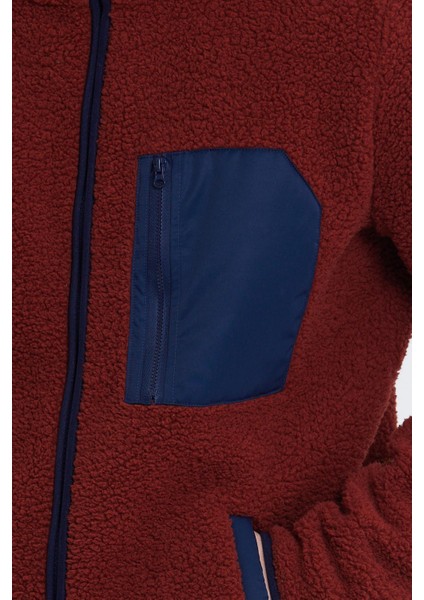 Erkek Dik Yaka Fermuarlı Peluş Ceket Kiremit