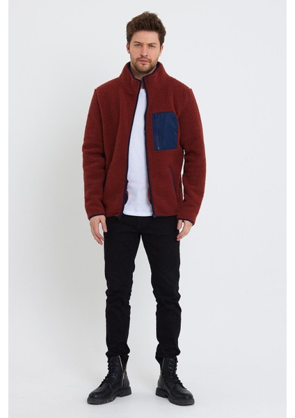Erkek Dik Yaka Fermuarlı Peluş Ceket Kiremit fiyatları