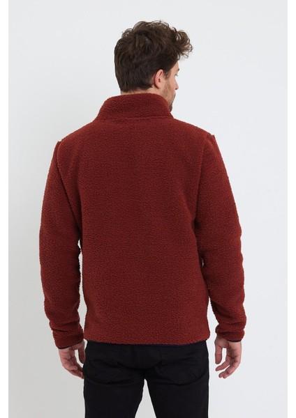 Erkek Dik Yaka Fermuarlı Peluş Ceket Kiremit fırsatları