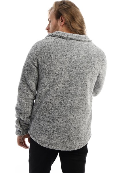 Erkek Çıt Çıt Detaylı Cepli Peluş Ceket Açık Gri-Melanj indirimleri