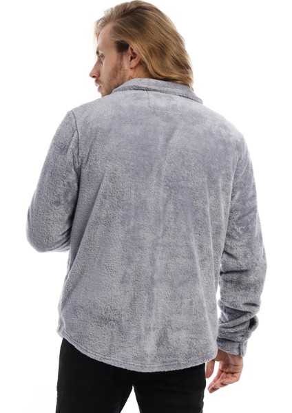 Erkek Oversize Çıt Çıt Kapamalı Cepli Peluş Gri Ceket fırsatları