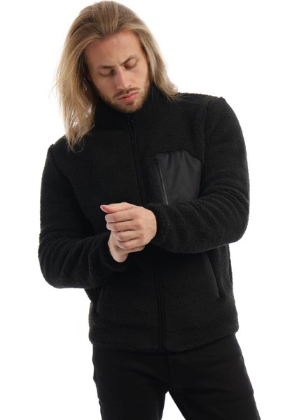 Erkek Dik Yaka Fermuarlı Peluş Ceket Siyah fiyatları