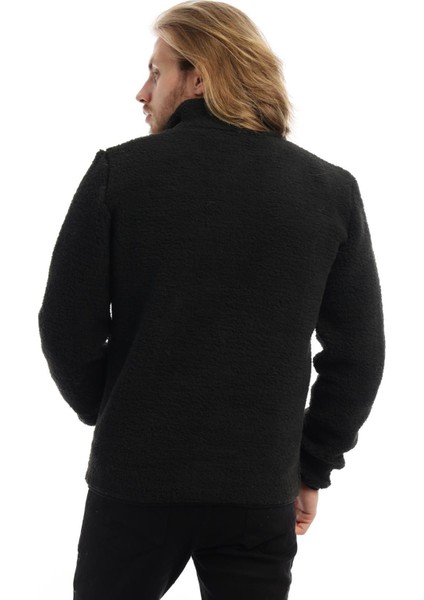 Erkek Dik Yaka Fermuarlı Peluş Ceket Siyah fırsatları