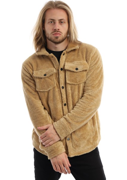Erkek Oversize Çıt Çıt Kapamalı Cepli Peluş Kahverengi Ceket fiyatları