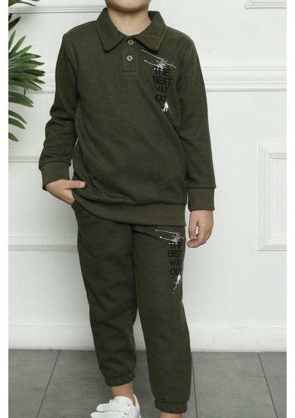 Erkek Çocuk Selanik Takım Uzun Kollu Pamuk Likralı Haki modelleri
