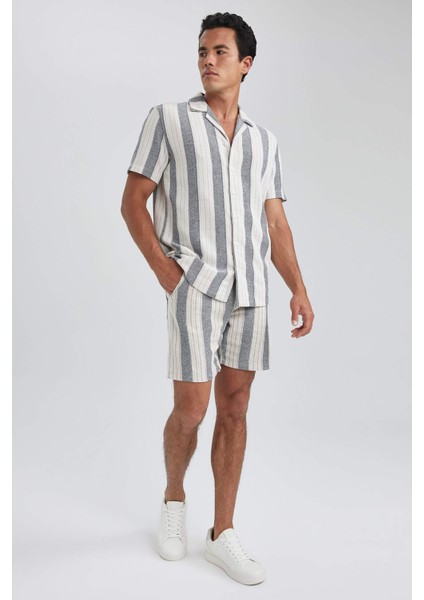 Regular Fit Keten Görünümlü Bermuda A9429AX23HS