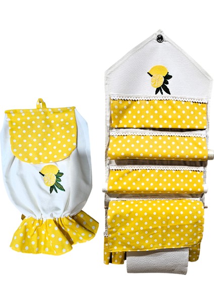 Limom Nakışlı ,dertsiz Kumaş,pileli, 5'li Set(Fırın Örtüsü, Organizer, Ekmeklik, Havlu,posetlik)