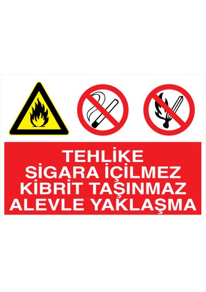 Tehlike Sigara Içilmez Kibrit Taşınmaz Alevle Yaklaşma Yapışkanlı Sticker 50X65 cm