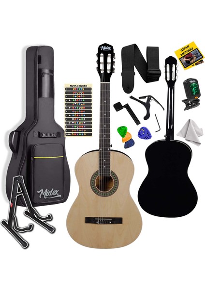 MGX-150-ST Klasik Gitar Sap Ayarlı Doğal Ahşap Gül Klavye 4/4 Yetişkin + Çanta Stand Tuner Capo Askı Metod Pena