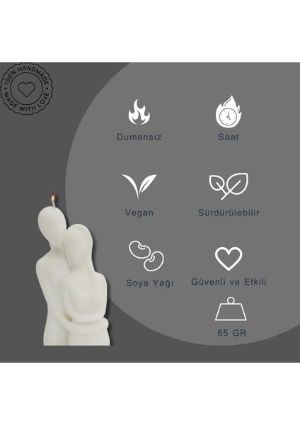 Sarılan Çift Soya Mumu , Dekoratif Mum , El Yapımı