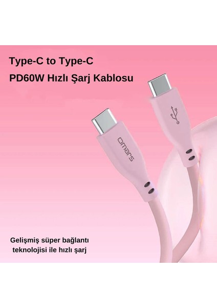 Type-C To Type-C Silikon Pd Hızlı Şarj Kablosu Pembe