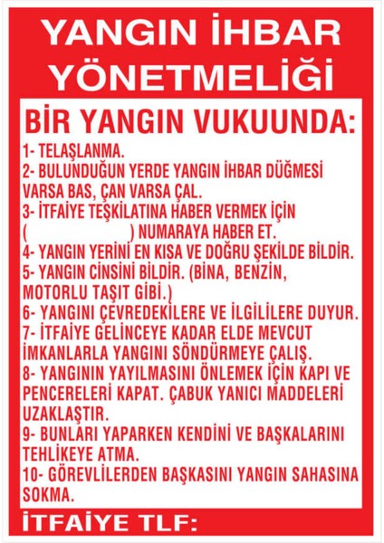 Yangın Ihbar Yönetmeliği Yapışkanlı Sticker 25X35 cm