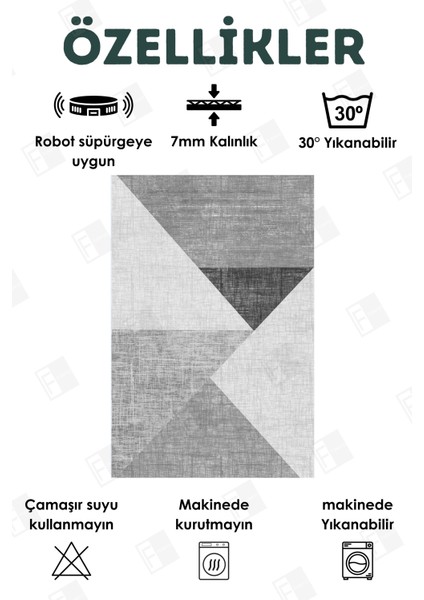 Yıkanabilir Halı Mutfak Kaymaz Dod Taban Leke Tutmaz Ev Halısı Gri-Gümüş