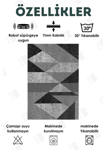 Yıkanabilir Halı Mutfak Kaymaz Dod Taban Leke Tutmaz Ev Halısı Koyugri