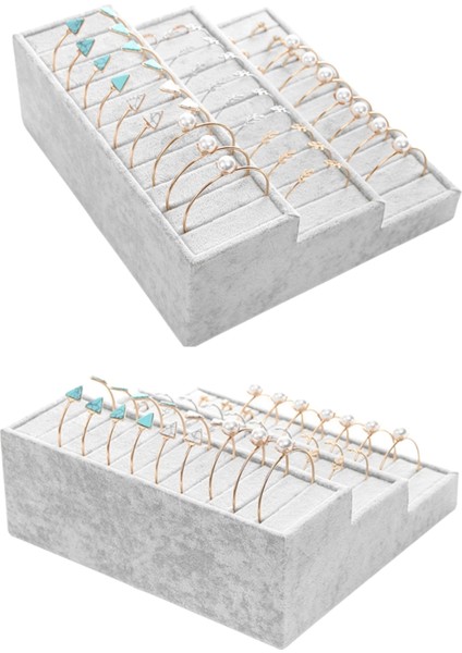 Kademeli Gri Süet Yüzük & Bileklik & Kelepçe Standı (3 Katlı)
