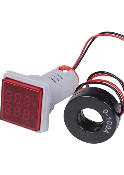 22MM Dijital Voltmetre-Ampermetre Kare Ac 20-500V 0-100A Kırmızı