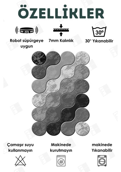Yıkanabilir Halı Mutfak Kaymaz Dod Taban Leke Tutmaz Ev Halısı Antrasit-Gri