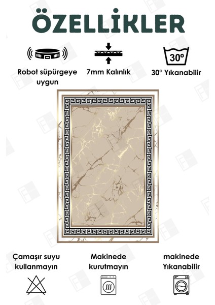 Yıkanabilir Halı Mutfak Kaymaz Dod Taban Leke Tutmaz Ev Halısı Bej-Beyaz