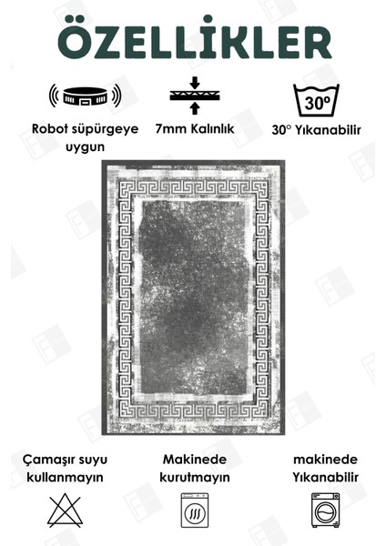 Yıkanabilir Halı Mutfak Kaymaz Dod Taban Leke Tutmaz Ev Halısı Gri-Beyaz