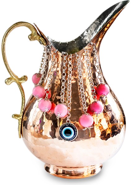 Bakır Dövme Boncuklu Sürahi