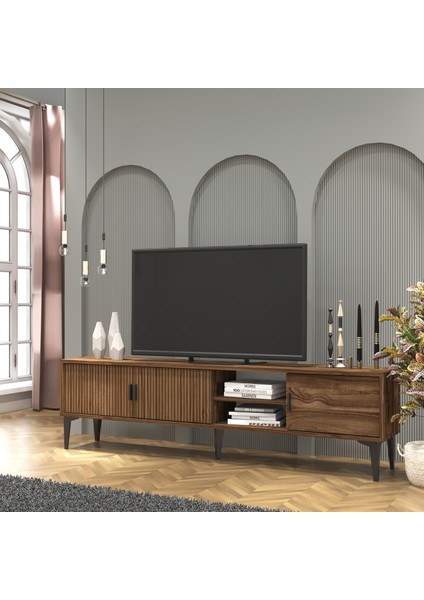 Cool Home Marin Tv Ünitesi Tv Sehpası 180 cm Çizgi Desenli , Raflı , Ceviz