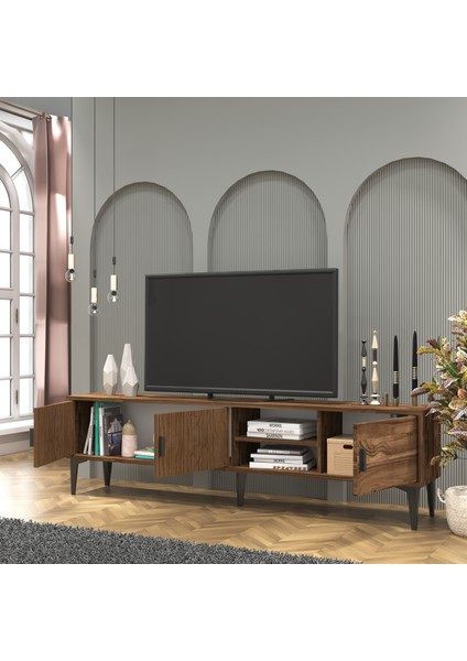 Cool Home Marin Tv Ünitesi Tv Sehpası 180 cm Çizgi Desenli , Raflı , Ceviz