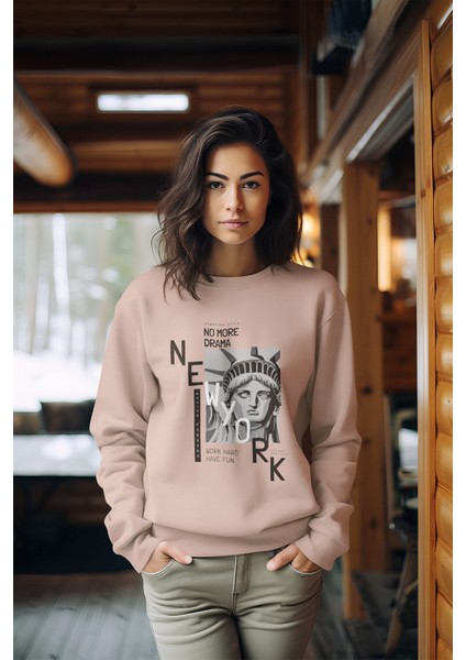 Premium New Newyork Baskılı Tarz Kadın Bisiklet Yaka Sweatshirt