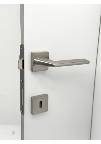Anka Inox Zamak Saten Kare Rozetli Oda Kapı Kolu Koldoor 1 Takım