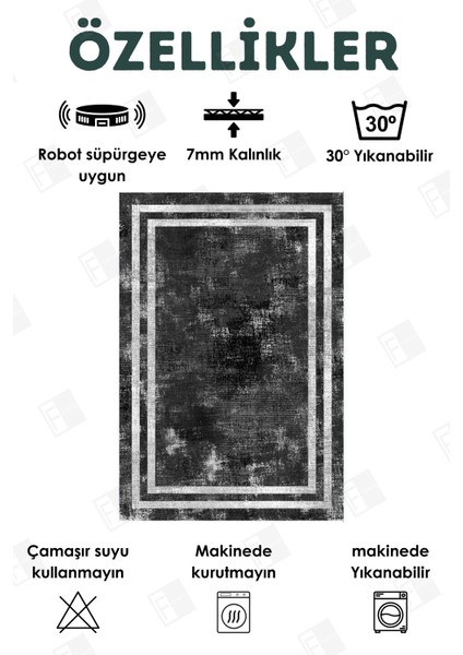 Yıkanabilir Yolluk Mutfak Kaymaz Dod Taban Leke Tutmaz Ev Koridor Yolluk Siyah-Gri