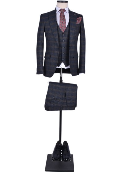 Crt 239 Ekose Slimfit Takım Elbise/lacivert/46 Beden - 6 Drop