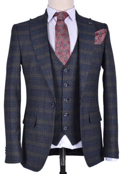 Crt 239 Ekose Slimfit Takım Elbise/lacivert/46 Beden - 6 Drop fiyatları